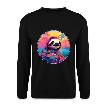 Faultier buntes Aquarell Cartoon Kawaii Tier - Unisex Pullover - Schwarz - Vorne - Alina (178cm) & Michal (187cm)
