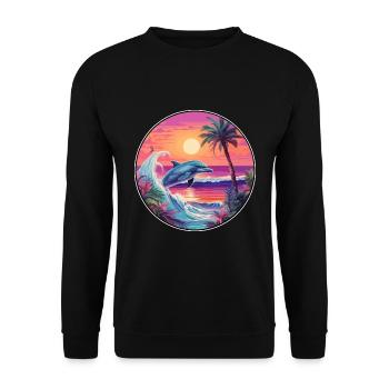 Delfin buntes Aquarell Cartoon Kawaii Tier - Unisex Pullover - Schwarz - Vorne - Alina (178cm) & Michal (187cm)