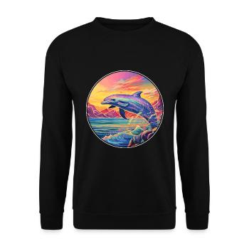 Wal bunte Aquarell-Karikatur Kawaii-Tier - Unisex Pullover - Schwarz - Vorne - Alina (178cm) & Michal (187cm)
