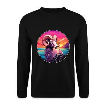 Widder buntes Aquarell Cartoon Kawaii Tier - Unisex Pullover - Schwarz - Vorne - Alina (178cm) & Michal (187cm)