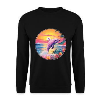 Delfin Buntes Aquarell Cartoon Kawaii Tier - Unisex Pullover - Schwarz - Vorne - Alina (178cm) & Michal (187cm)