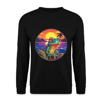 Frog Colorful Watercolor Cartoon Kawaii Animal - Unisex Sweatshirt - black - Front - Alina (178cm) & Michal (187cm)
