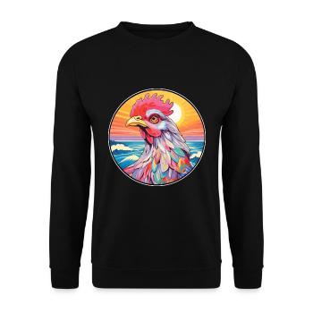 Henne Buntes Aquarell Cartoon Kawaii Tier - Unisex Pullover - Schwarz - Vorne - Alina (178cm) & Michal (187cm)