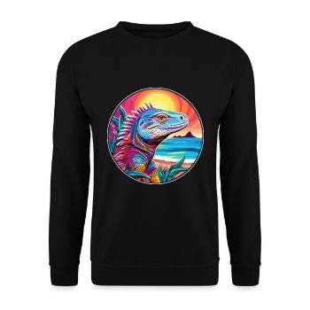 Iguana Colorful Watercolor Cartoon Kawaii Animal - Unisex Sweatshirt - black - Front - Alina (178cm) & Michal (187cm)