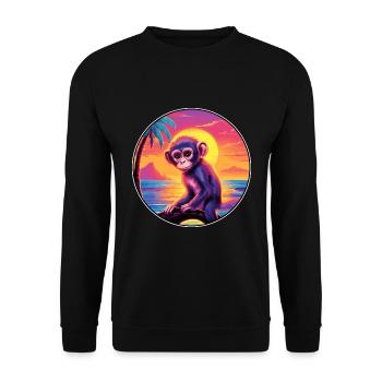 Monkey Colorful Watercolor Cartoon Kawaii Animal - Unisex Sweatshirt - black - Front - Alina (178cm) & Michal (187cm)