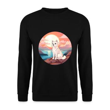 Polarfuchs Bunte Aquarell-Karikatur Kawaii Haustier - Unisex Pullover - Schwarz - Vorne - Alina (178cm) & Michal (187cm)