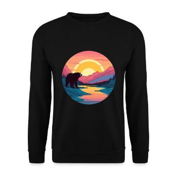 Bär Buntes Aquarell Cartoon Kawaii Tier - Unisex Pullover - Schwarz - Vorne - Alina (178cm) & Michal (187cm)