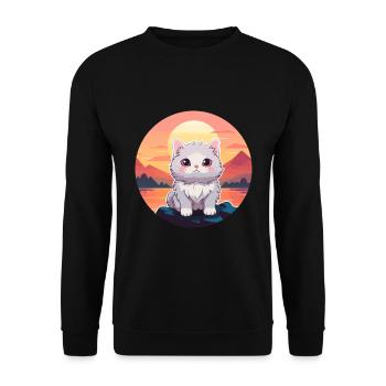 Katze buntes Aquarell Cartoon Kawaii Tier - Unisex Pullover - Schwarz - Vorne - Alina (178cm) & Michal (187cm)