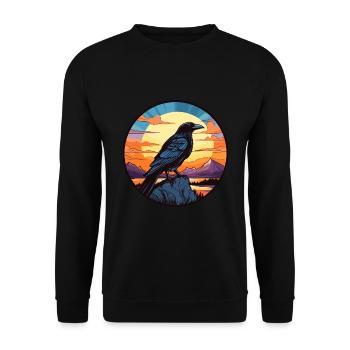 Crow Colorful Watercolor Cartoon Kawaii Animal - Unisex Sweatshirt - black - Front - Alina (178cm) & Michal (187cm)