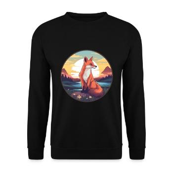 Gelehrter Fuchs Buntes Aquarell Cartoon Kawaii Haustier - Unisex Pullover - Schwarz - Vorne - Alina (178cm) & Michal (187cm)