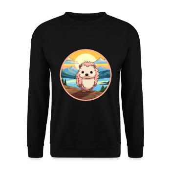 Hedgehog Colorful Watercolor Cartoon Kawaii Animal - Unisex Sweatshirt - black - Front - Alina (178cm) & Michal (187cm)
