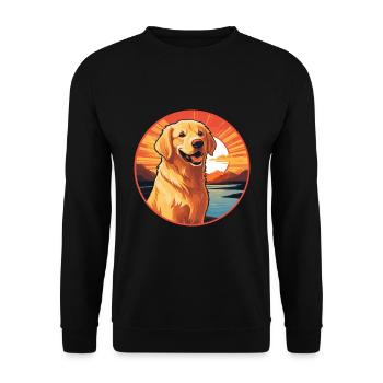 Golden Retriever Hund Bunte Aquarell-Karikatur - Unisex Pullover - Schwarz - Vorne - Alina (178cm) & Michal (187cm)