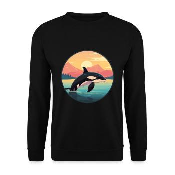 Orca Colorful Watercolor Cartoon Kawaii Animal - Unisex Sweatshirt - black - Front - Alina (178cm) & Michal (187cm)