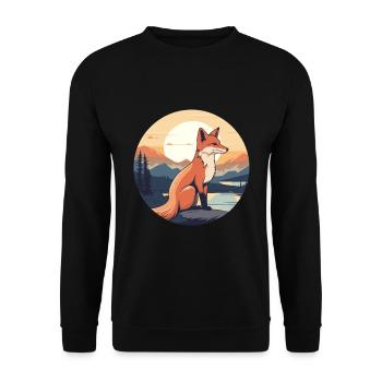 Fuchs Buntes Aquarell Cartoon Kawaii Tier - Unisex Pullover - Schwarz - Vorne - Alina (178cm) & Michal (187cm)
