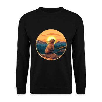 Und täglich grüßt das Murmeltier bunte Aquarell-Karikatur Kawaii Haustier - Unisex Pullover - Schwarz - Vorne - Alina (178cm) & Michal (187cm)