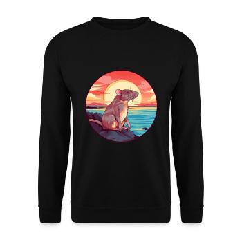 Rat Colorful Watercolor Cartoon Kawaii Animal - Unisex Sweatshirt - black - Front - Alina (178cm) & Michal (187cm)