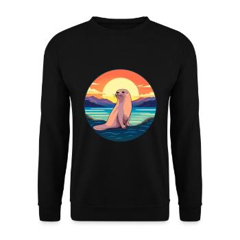 Seal Colorful Watercolor Cartoon Kawaii Animal - Unisex Sweatshirt - black - Front - Alina (178cm) & Michal (187cm)