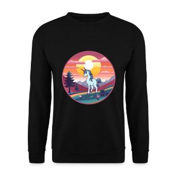 Unicorn Colorful Watercolor Cartoon Kawaii Animal - Unisex Sweatshirt - black - Front - Alina (178cm) & Michal (187cm)