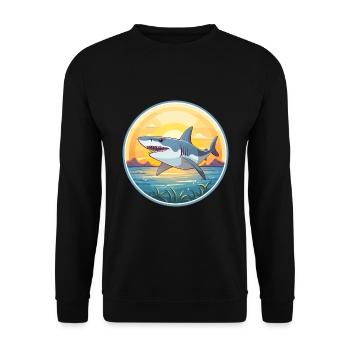 Shark Colorful Watercolor Cartoon Kawaii Animal - Unisex Sweatshirt - black - Front - Alina (178cm) & Michal (187cm)