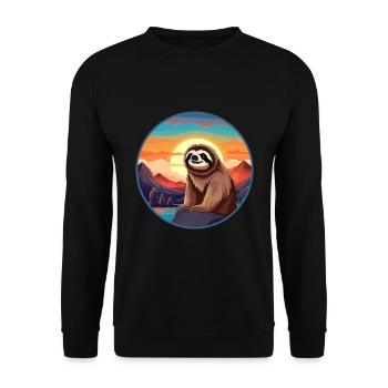 Faultier buntes Aquarell Cartoon Kawaii Tier - Unisex Pullover - Schwarz - Vorne - Alina (178cm) & Michal (187cm)