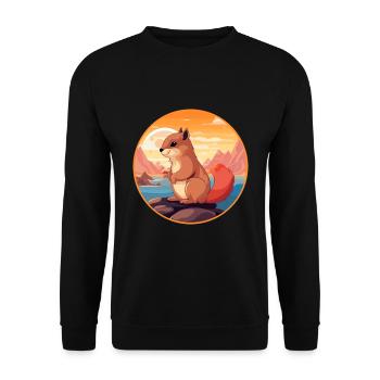 Squirrel Colorful Watercolor Cartoon Kawaii Animal - Unisex Sweatshirt - black - Front - Alina (178cm) & Michal (187cm)
