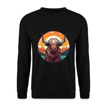 Yak Colorful Watercolor Cartoon Kawaii Animal - Unisex Sweatshirt - black - Front - Alina (178cm) & Michal (187cm)