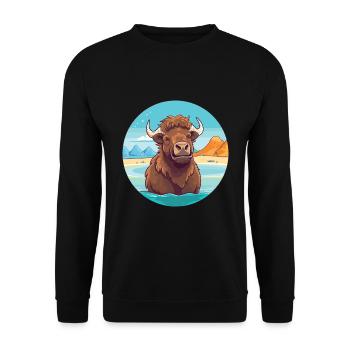 Bison Watercolor Cartoon Kawaii Clipart Animal - Unisex Sweatshirt - black - Front - Alina (178cm) & Michal (187cm)