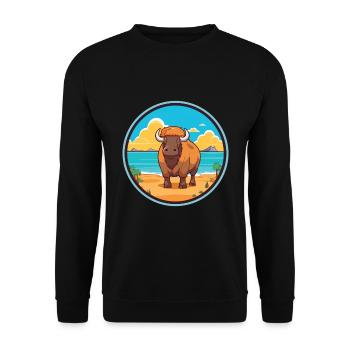 Buffalo Watercolor Cartoon Kawaii Clipart Animal - Unisex Sweatshirt - black - Front - Alina (178cm) & Michal (187cm)