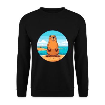 Und täglich grüßt das Murmeltier Aquarell Karikatur Kawaii Clipart Tier - Unisex Pullover - Schwarz - Vorne - Alina (178cm) & Michal (187cm)