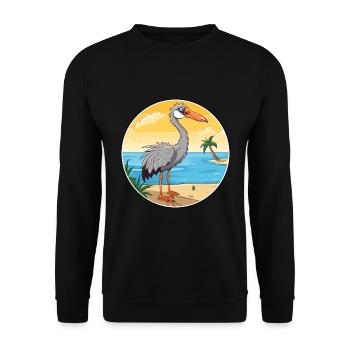 Crane Watercolor Cartoon Kawaii Clipart Animal - Unisex Sweatshirt - black - Front - Alina (178cm) & Michal (187cm)