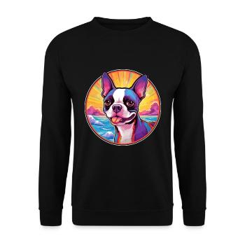 Boston Terrier Hunderasse Bunte Karikatur Watercol - Unisex Pullover - Schwarz - Vorne - Alina (178cm) & Michal (187cm)