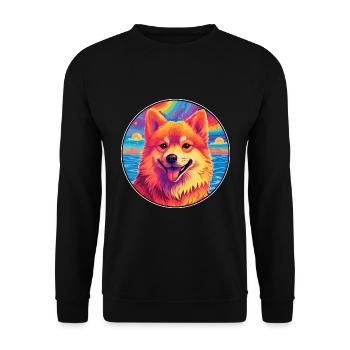 Finnischer Spitz Hunderasse Bunte Karikatur Watercolo - Unisex Pullover - Schwarz - Vorne - Alina (178cm) & Michal (187cm)