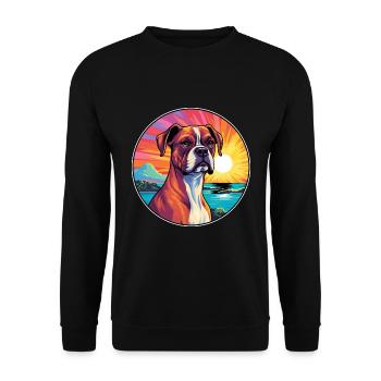 Deutsche Boxerhunderasse buntes Karikatur-Aquarell - Unisex Pullover - Schwarz - Vorne - Alina (178cm) & Michal (187cm)