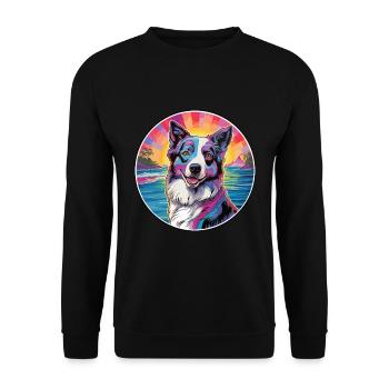 Georgischer Schäferhund Rasse Buntes Karikatur Wasser - Unisex Pullover - Schwarz - Vorne - Alina (178cm) & Michal (187cm)