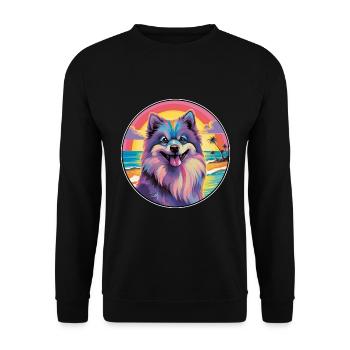 Keeshond Dog Breed Colorful Cartoon Watercolor - Unisex Sweatshirt - black - Front - Alina (178cm) & Michal (187cm)