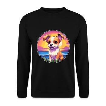 Lundehund chien race coloré dessin animé aquarelle - Sweat-shirt Unisexe - noir - Devant - Alina (178cm) & Michal (187cm)