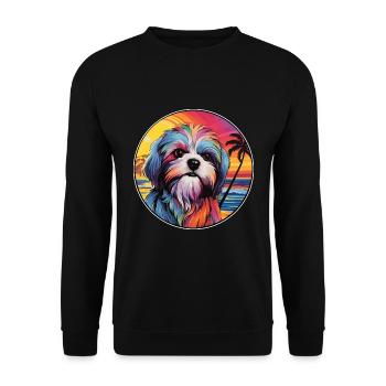 Maltais Shih Tzu Race De Chien Coloré Cartoon Waterc - Sweat-shirt Unisexe - noir - Devant - Alina (178cm) & Michal (187cm)