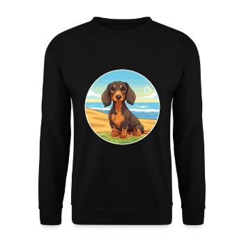 Dackel Hund Rasse Cartoon Kawaii Clipart Hund Haustier - Unisex Pullover - Schwarz - Vorne - Alina (178cm) & Michal (187cm)