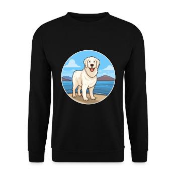 Kuvasz chien race dessin animé Kawaii Clipart aquarelle - Sweat-shirt Unisexe - noir - Devant - Alina (178cm) & Michal (187cm)