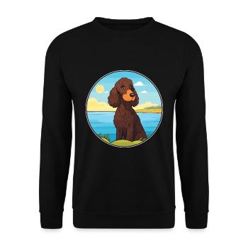 Irischer Wasserspaniel Hund Rasse Cartoon Kawaii Hund - Unisex Pullover - Schwarz - Vorne - Alina (178cm) & Michal (187cm)