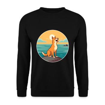 Neuguinea Singender Hund Rasse Cartoon Kawaii Hund - Unisex Pullover - Schwarz - Vorne - Alina (178cm) & Michal (187cm)
