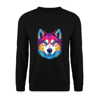 Husky-Hund Bunte Aquarell-Tier-Illustration - Unisex Pullover - Schwarz - Vorne - Alina (178cm) & Michal (187cm)