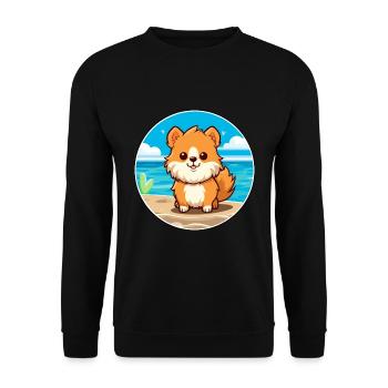 Pomeranian Hund Rasse Cartoon Kawaii Clipart Hund - Unisex Pullover - Schwarz - Vorne - Alina (178cm) & Michal (187cm)