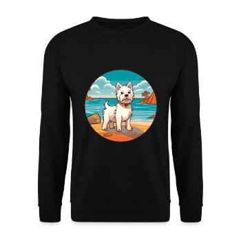 Westie Hund Rasse Cartoon Kawaii Clipart Aquarell - Unisex Pullover - Schwarz - Vorne - Alina (178cm) & Michal (187cm)