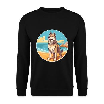 Saarloos Wolfhund Hund Rasse Cartoon Kawaii Clipart - Unisex Pullover - Schwarz - Vorne - Alina (178cm) & Michal (187cm)