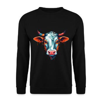 Cow Colorful Watercolor Cartoon Kawaii Animal - Unisex Sweatshirt - black - Front - Alina (178cm) & Michal (187cm)