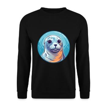 Sceau Aquarelle Colorée Dessin Animé Kawaii Animal - Sweat-shirt Unisexe - noir - Devant - Alina (178cm) & Michal (187cm)