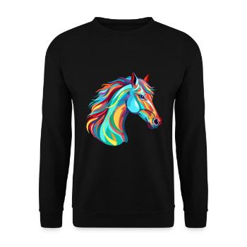 Pferd buntes Aquarell Karikatur Kawaii Tier - Unisex Pullover - Schwarz - Vorne - Alina (178cm) & Michal (187cm)