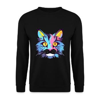 Katze buntes Aquarell Cartoon Kawaii Tier - Unisex Pullover - Schwarz - Vorne - Alina (178cm) & Michal (187cm)