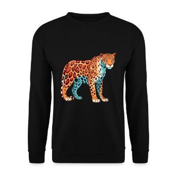 Jaguar Buntes Aquarell Cartoon Kawaii Tier - Unisex Pullover - Schwarz - Vorne - Alina (178cm) & Michal (187cm)